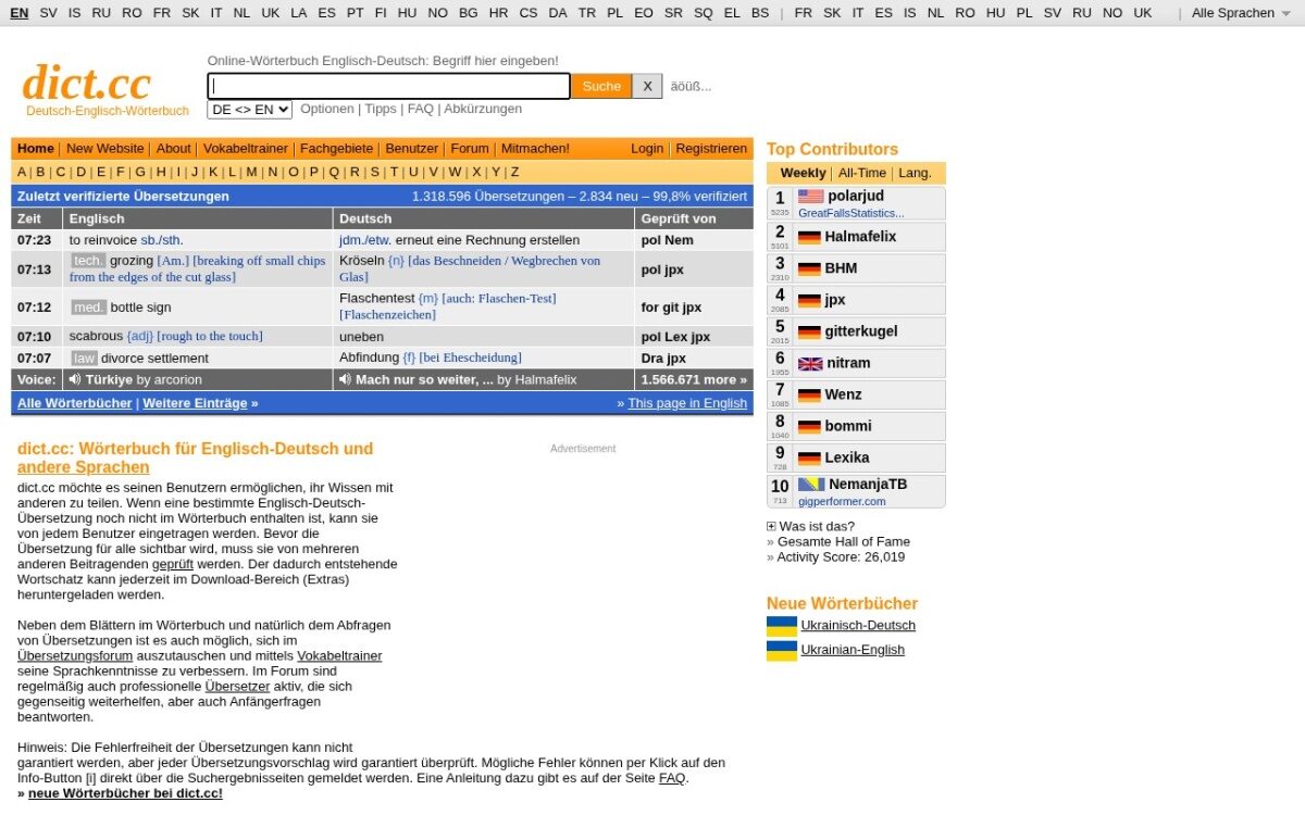 dict.cc – Online-Wörterbuch für Englisch, Deutsch & weitere Sprachen