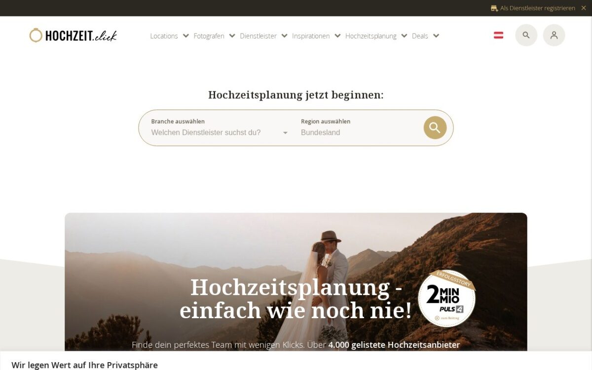 Website zum Thema Hochzeit
