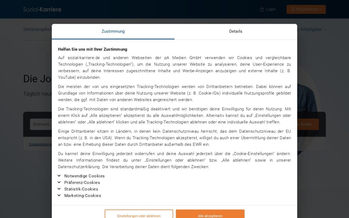 Website zum Thema Fach- & Branchenjobbörsen