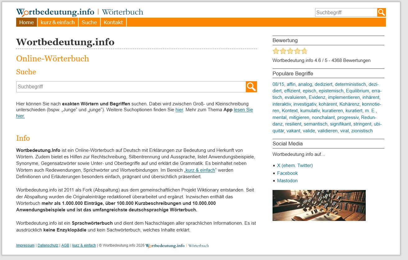 Website zum Thema Sprache & Wörterbücher