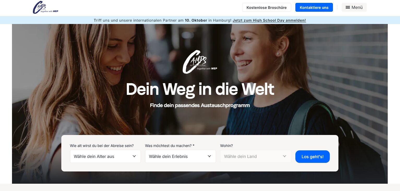 Website zum Thema Schüleraustausch & Auslandsjahr