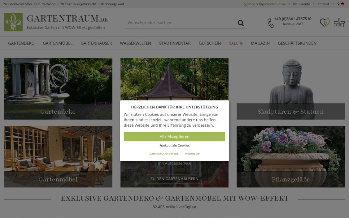 Website zum Thema Gartendekoration