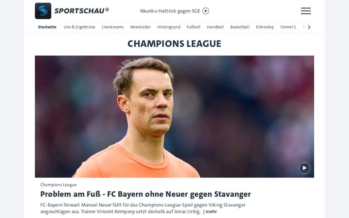 Website zum Thema Sport-News & Medien