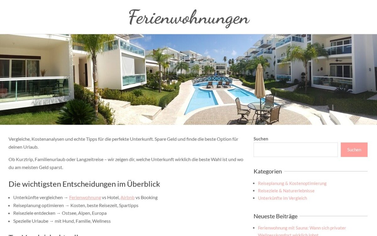 Website zum Thema Ferienwohnungen & besondere Unterkünfte