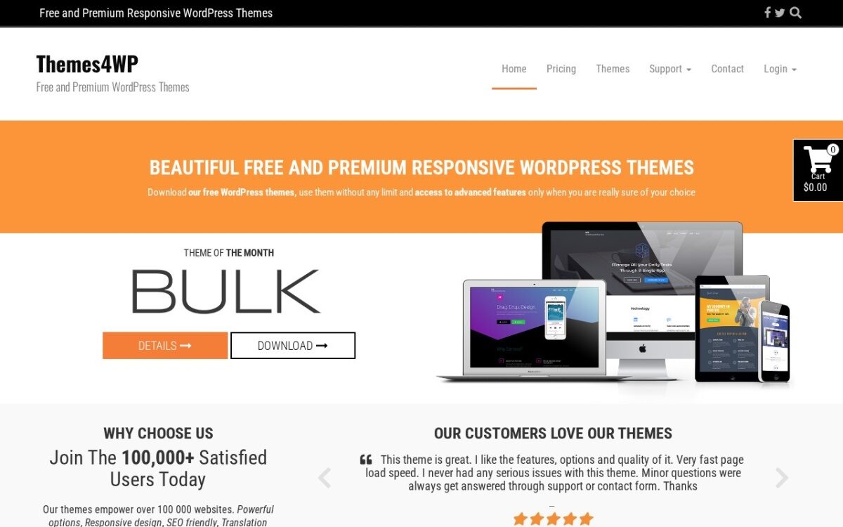 Website about Themes4WP provides free WordPress themes for different types of websites.