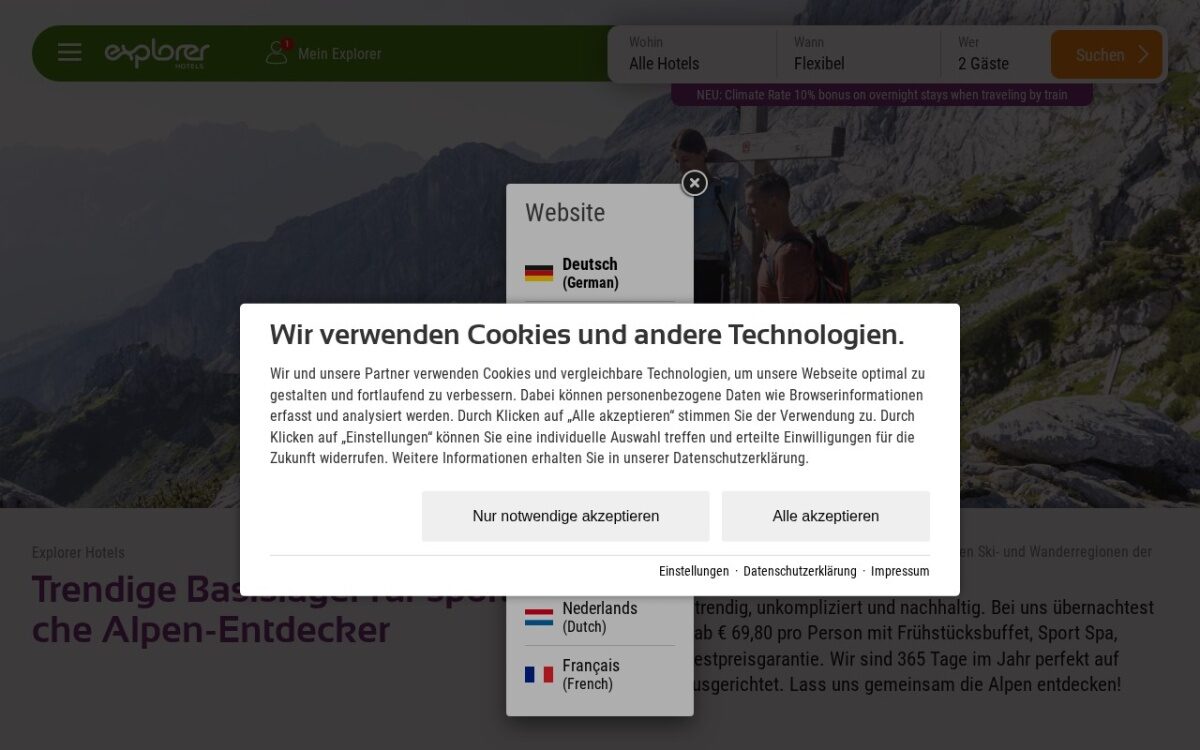 Website zum Thema Reisen & Freizeit