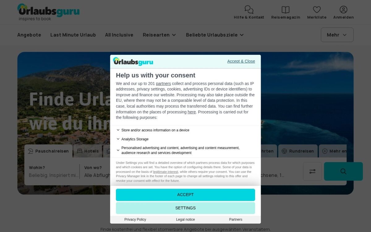 Website zum Thema Reisen & Freizeit