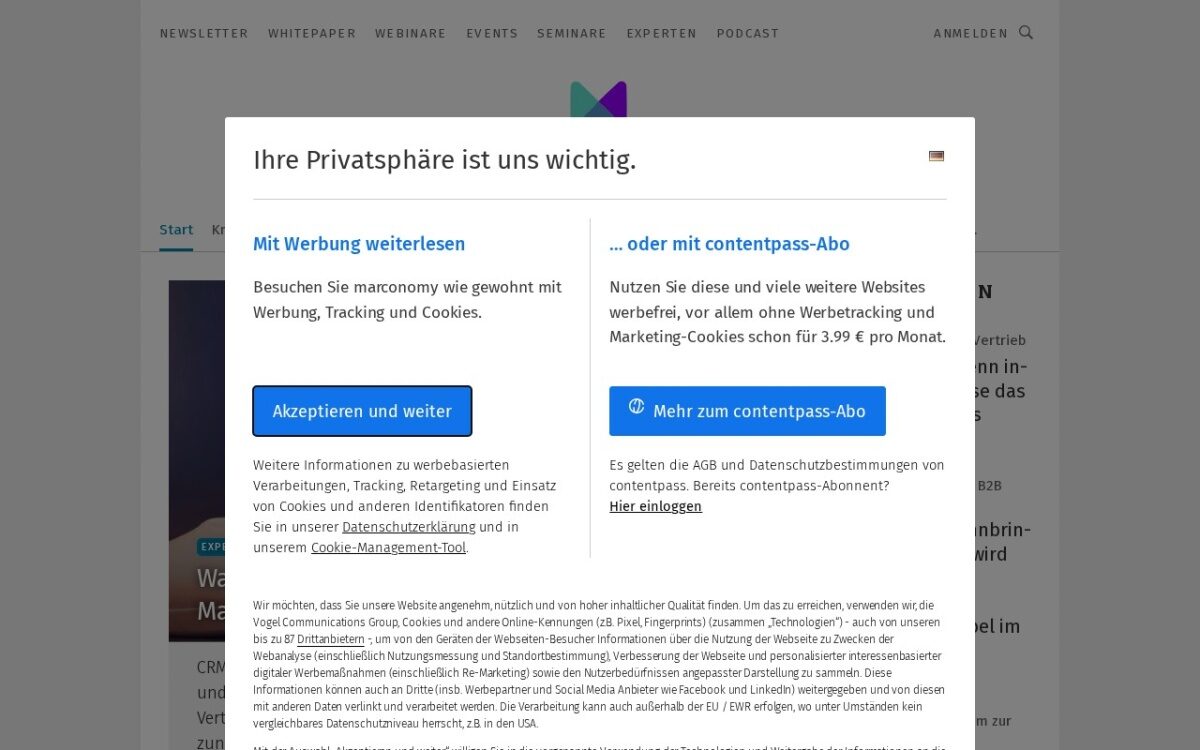 Website zum Thema Business & Finanzen