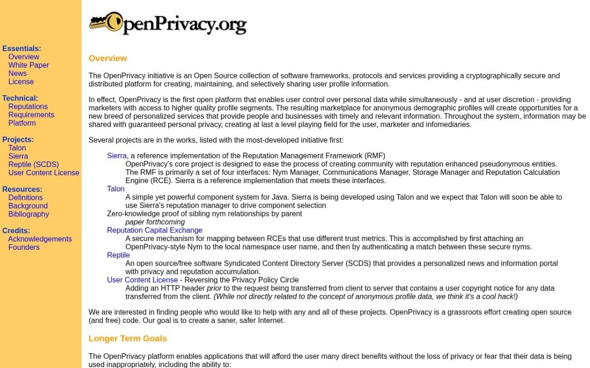 OpenPrivacy Initiative – Open Source Privacy and Identity Technologies