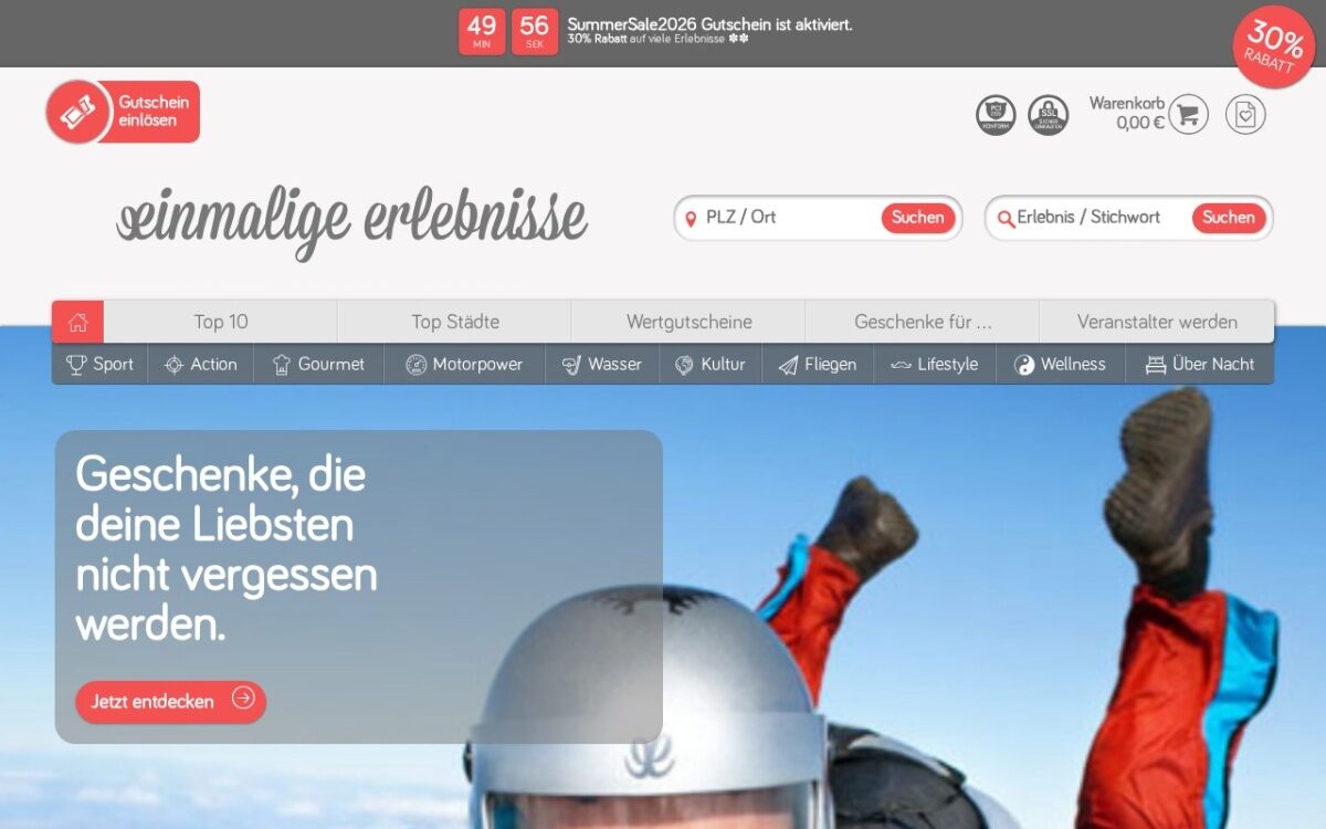 Einmalige Erlebnisse – Erlebnisgeschenke & Erlebnisgutscheine