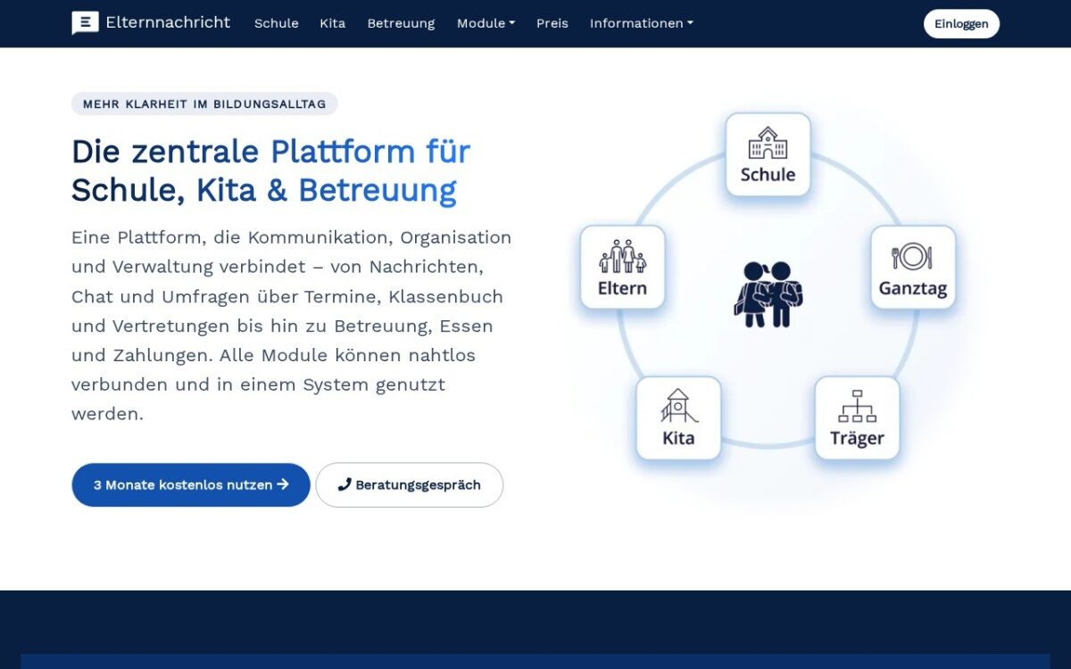 Elternnachricht – Plattform für Schule, Kita & Betreuung