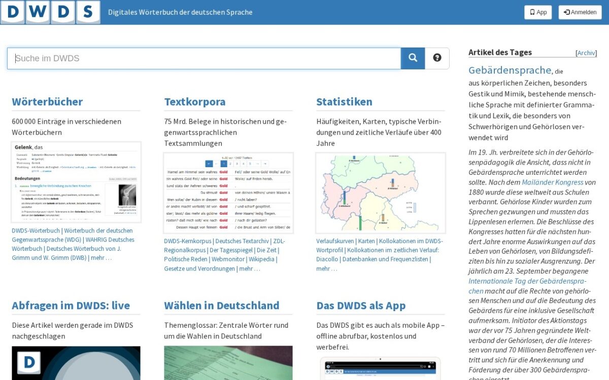 DWDS – Digitales Wörterbuch der deutschen Sprache
