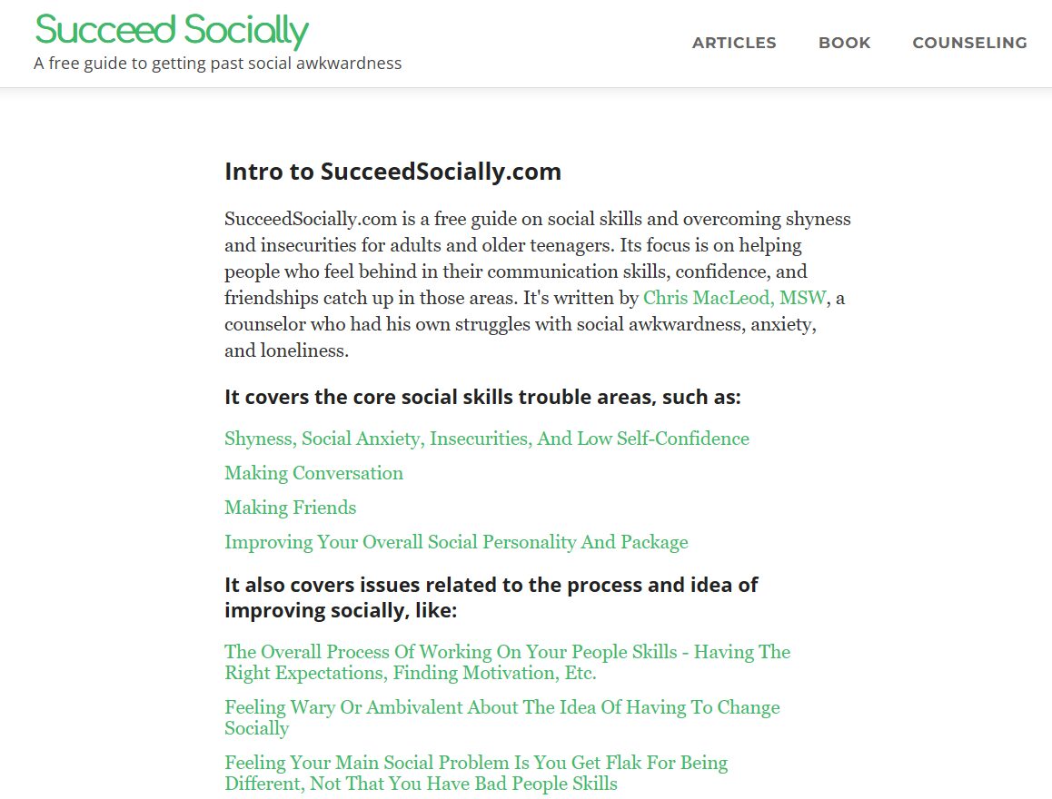 Website about Succeed Socially is a free self-help resource for adults and
