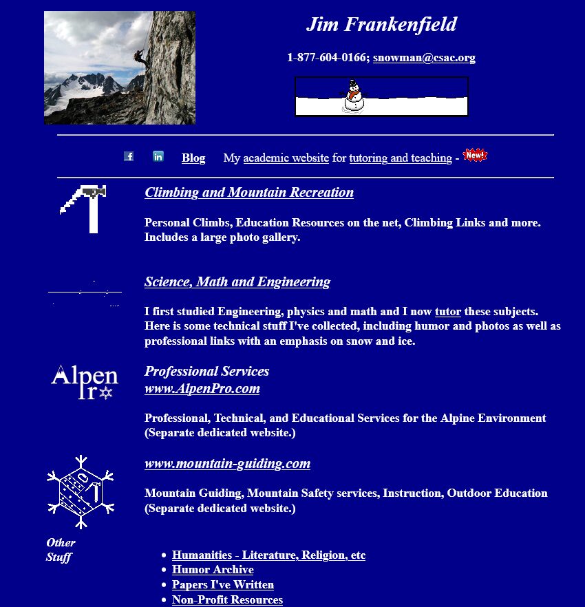 Website about Snowman Jim is a personal website dedicated to snowmen, winter