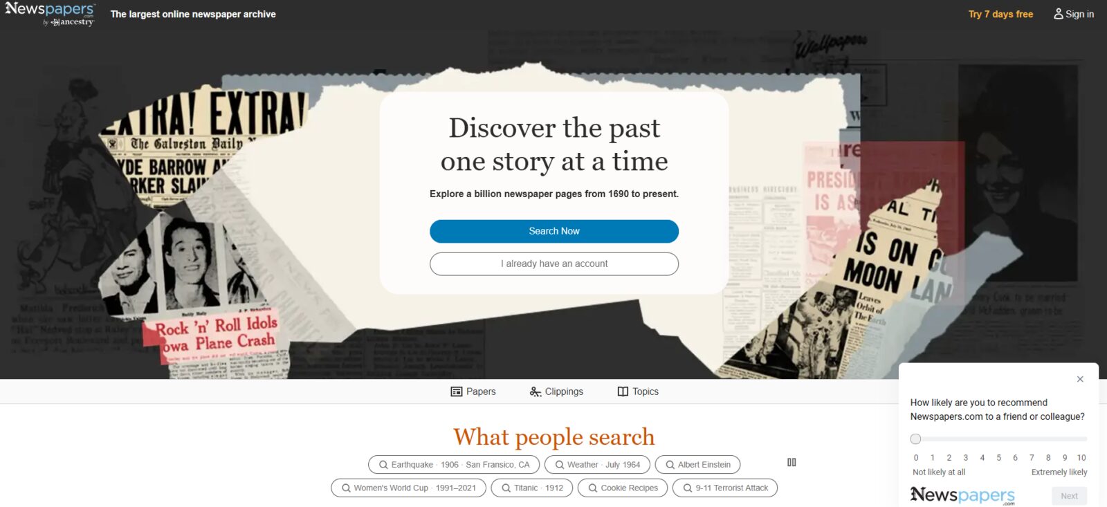 Website about Newspapers.com is a searchable online archive of digitized historical newspapers.