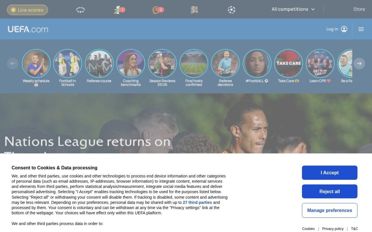Website about UEFA.com is the official website of the Union of European