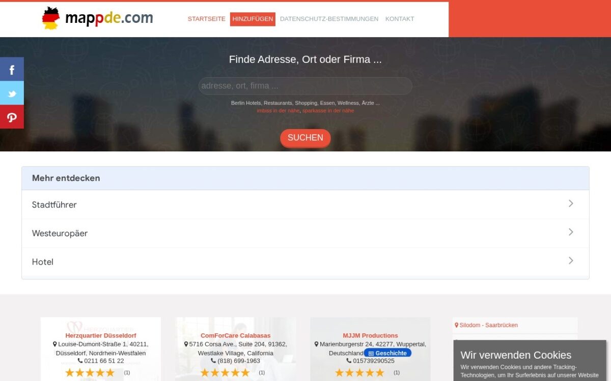 MappDE – Firmen, Restaurants und Hotels in Deutschland