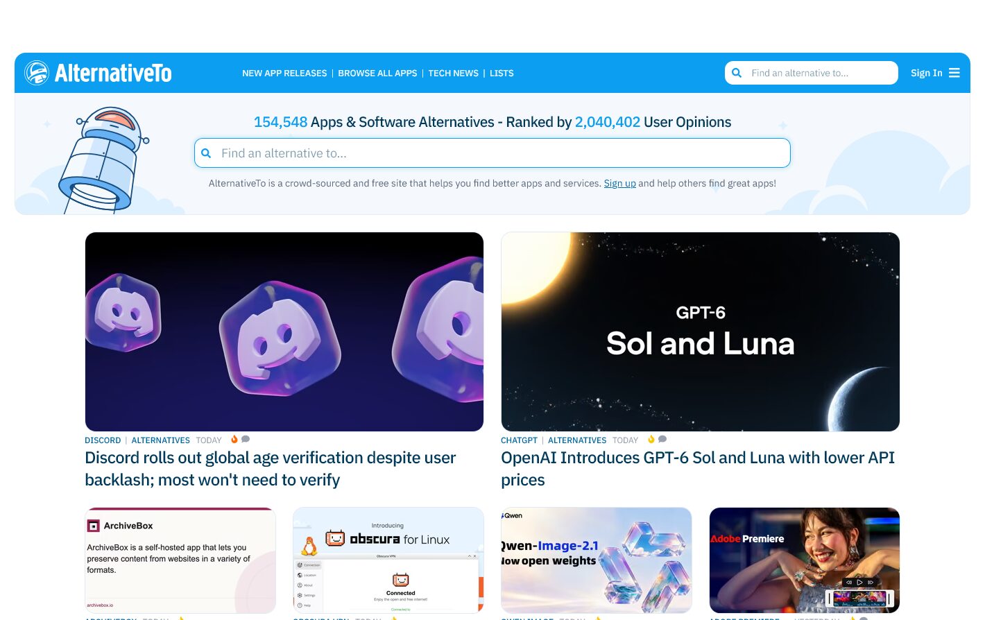 AlternativeTo – Crowdsourced Software Alternatives